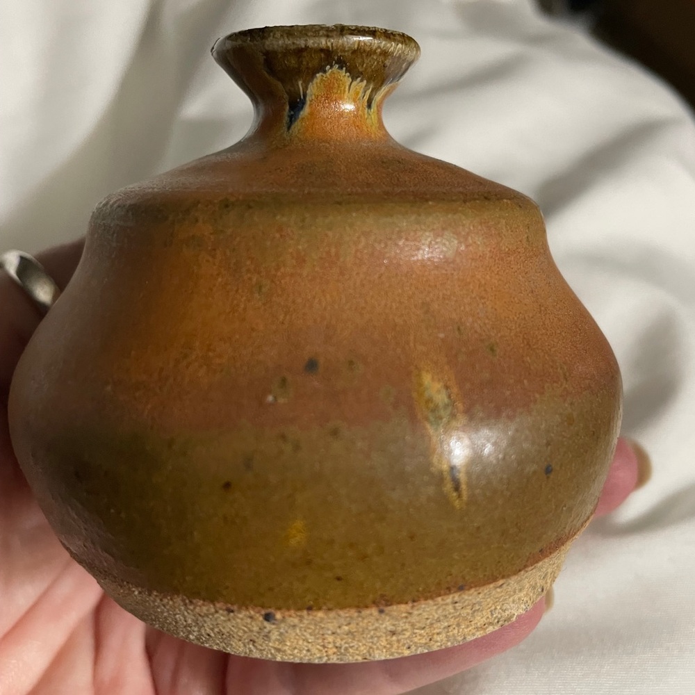 vintage studio art pottery bud vase with a salt glaze finish